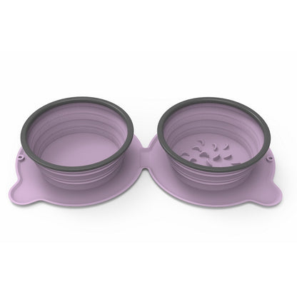 FoldFlat collapsible dual dog travel bowl in purple